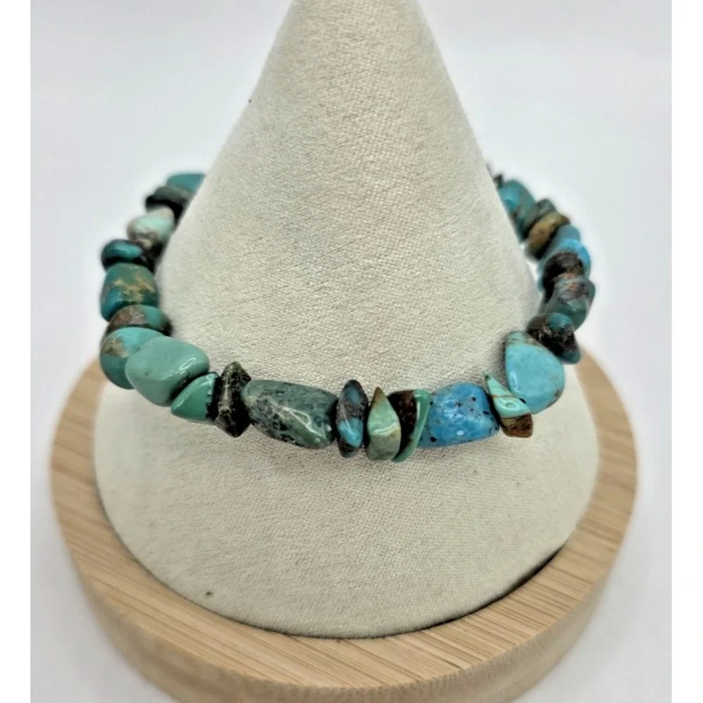 American Turquoise Gemstone Bracelet Natural Stretchy 6 3/4